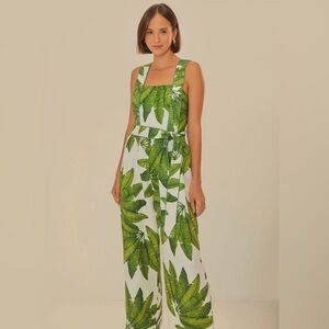 Farm Rio Palm Fan Linen Jumpsuit - size M